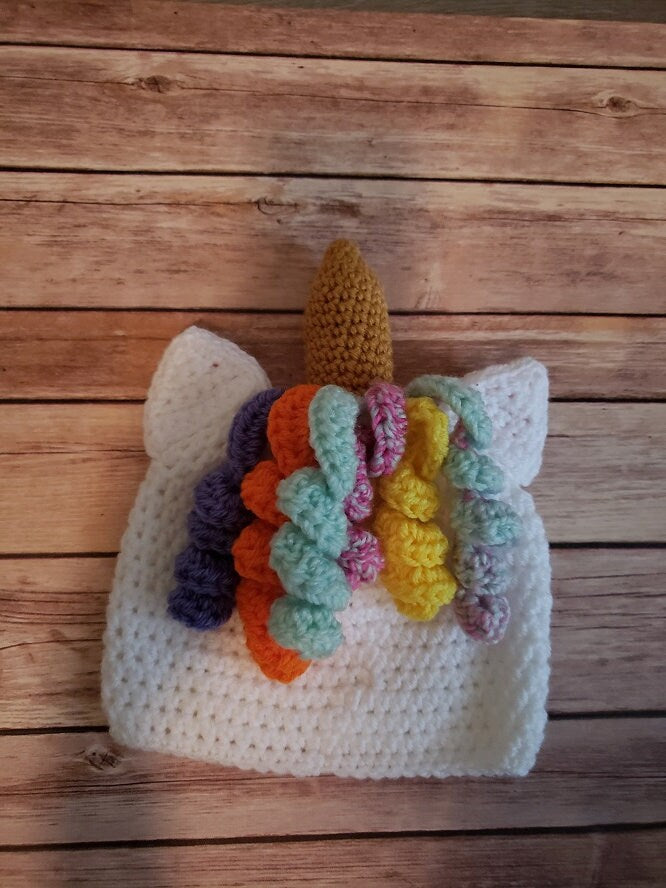 Unicorn crochet hat -  0-3 mths or any size to 18mth same