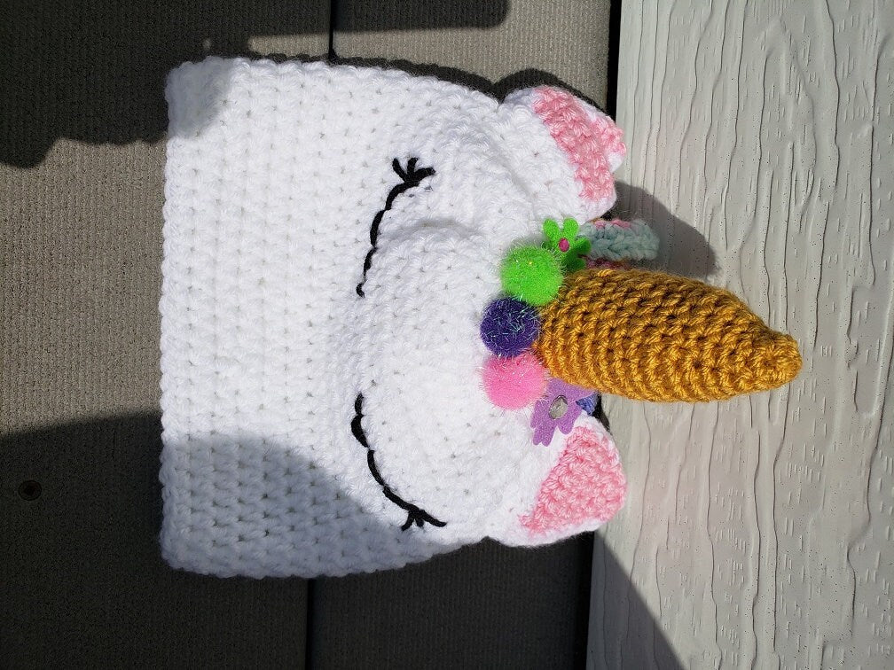 Unicorn crochet hat -  0-3 mths or any size to 18mth same