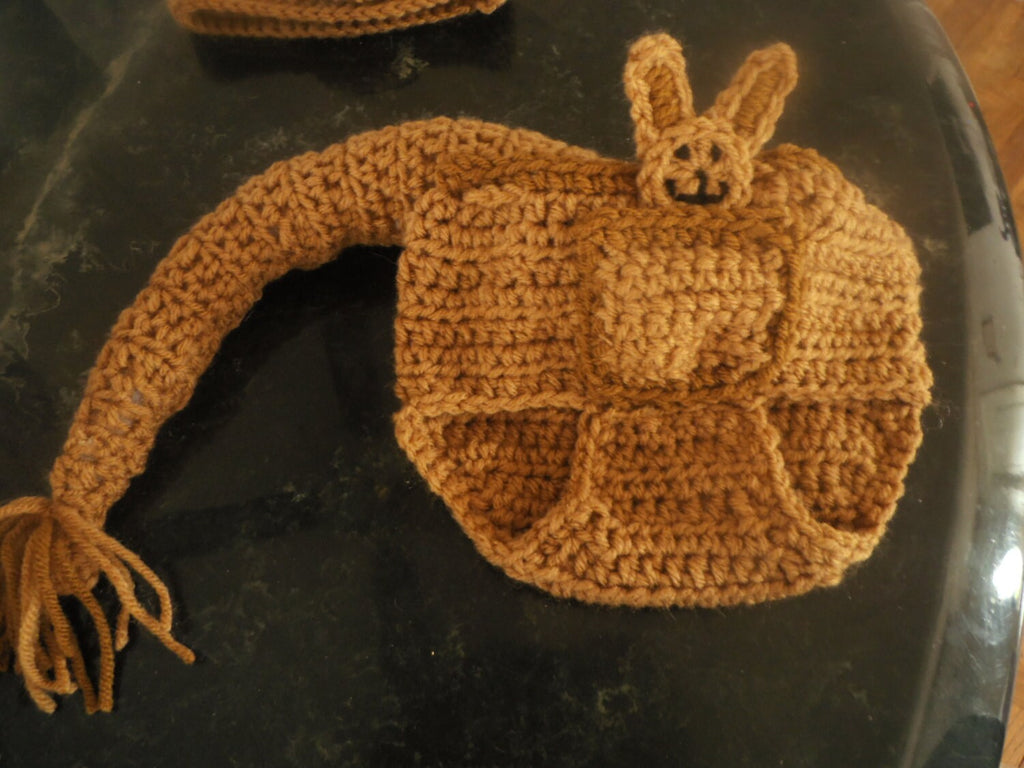 Crochet-Kangaroo baby hat & diaper cover costume   sizes 0-3mth to 18mth same price